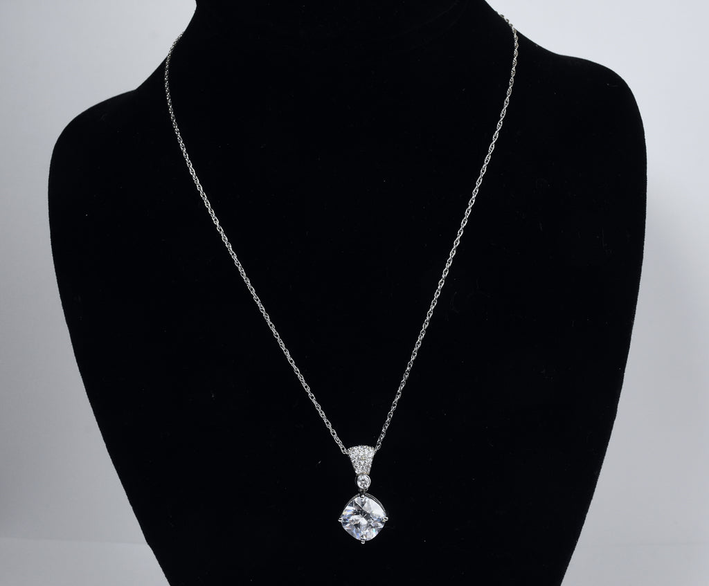 Sterling Silver Cubic Zirconia Pendant on Sterling Silver Chain Necklace - 18"