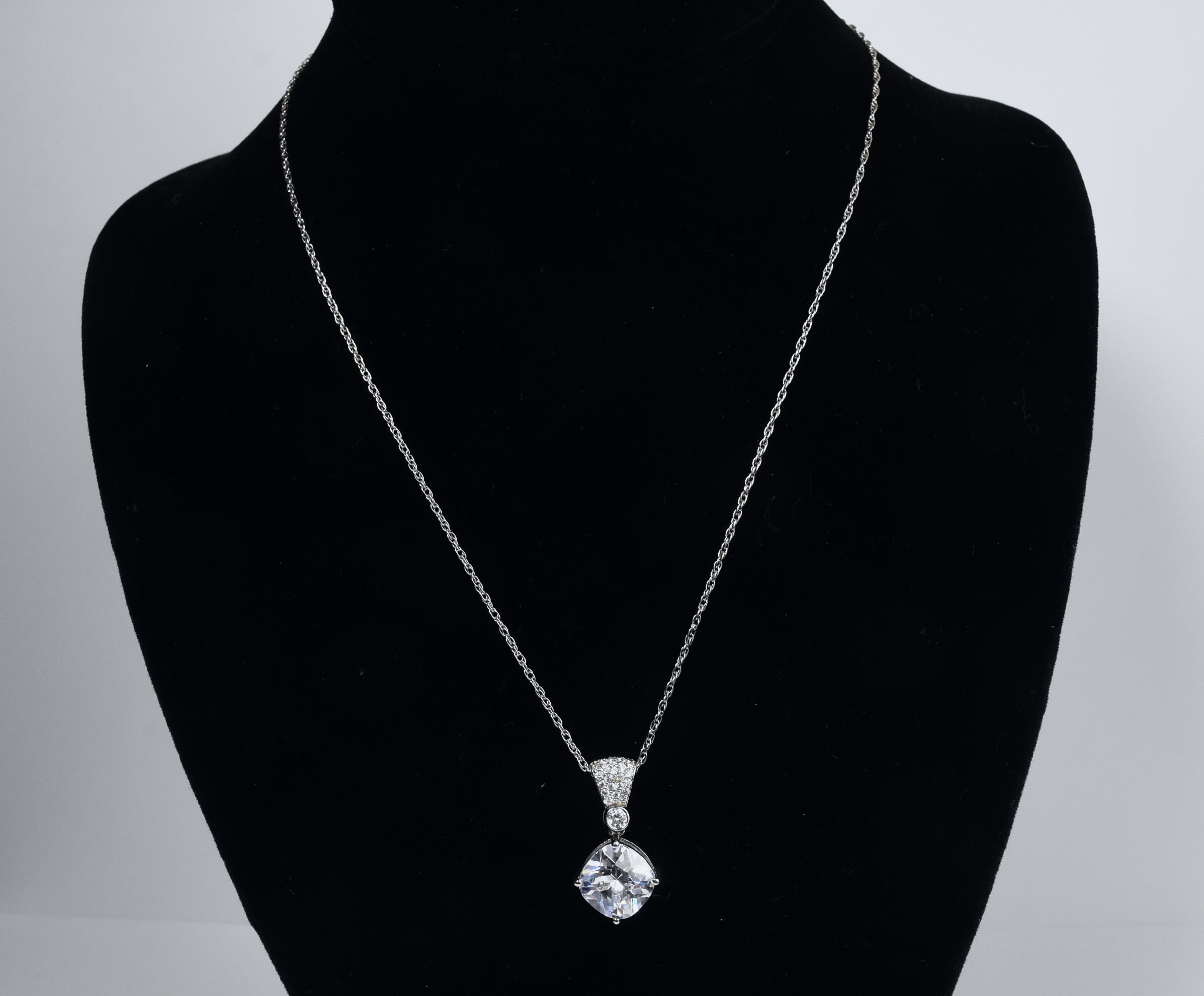 Sterling Silver Cubic Zirconia Pendant on Sterling Silver Chain Necklace - 18"
