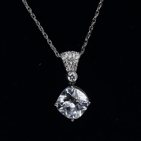Sterling Silver Cubic Zirconia Pendant on Sterling Silver Chain Necklace - 18"