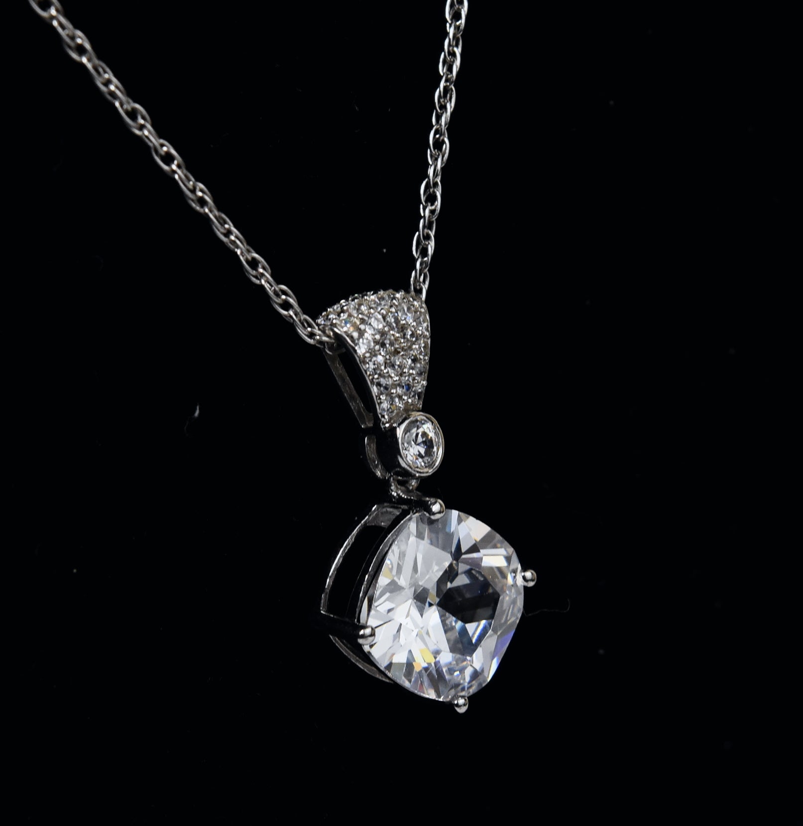 Sterling Silver Cubic Zirconia Pendant on Sterling Silver Chain Necklace - 18"
