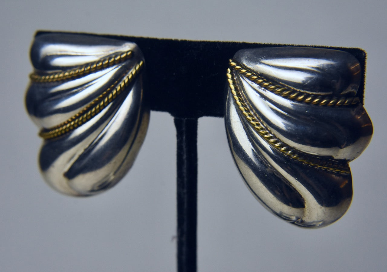 Sterling Silver with Gold Tone Rope Accent Clip On Earrings