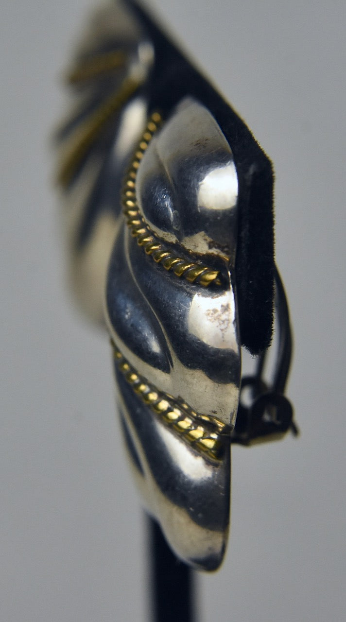 Sterling Silver with Gold Tone Rope Accent Clip On Earrings