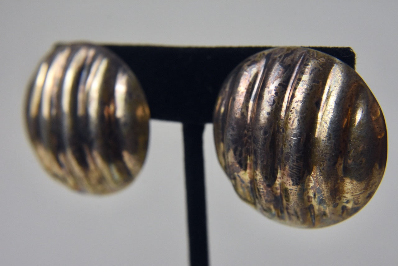 Sterling Silver Mexican Ridged Circular Earrings