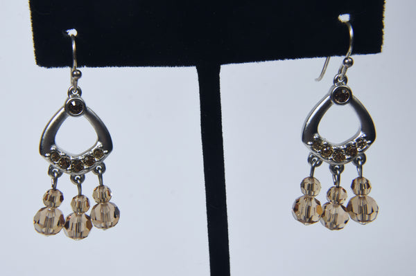 Swarovski - Silver Tone Crystal Bead Dangle Earrings