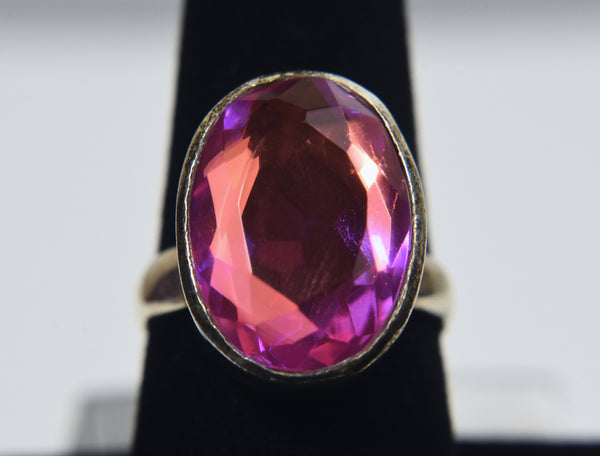 Sterling Silver Synthetic Ruby Ring - Size 7.75