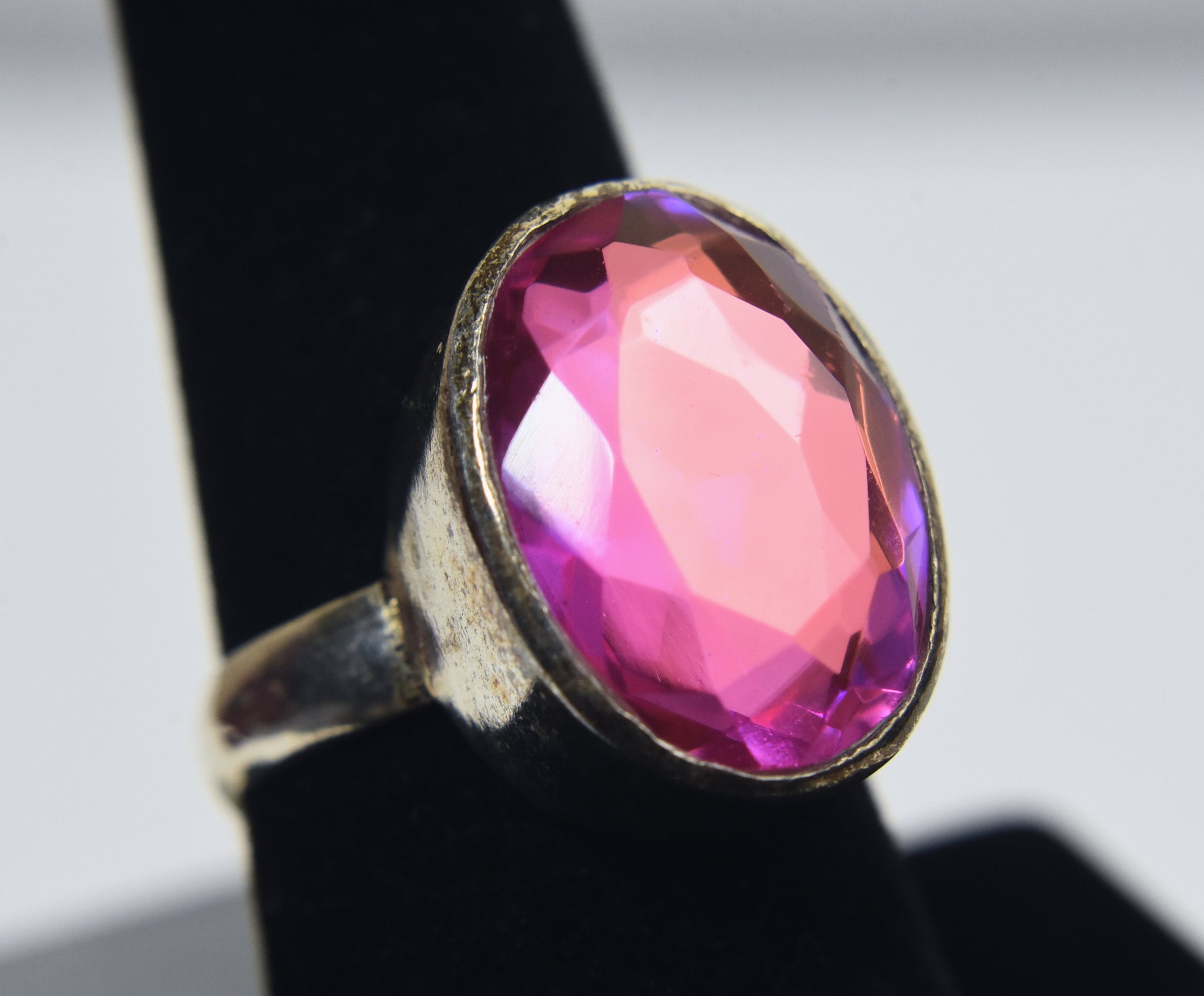 Sterling Silver Synthetic Ruby Ring - Size 7.75