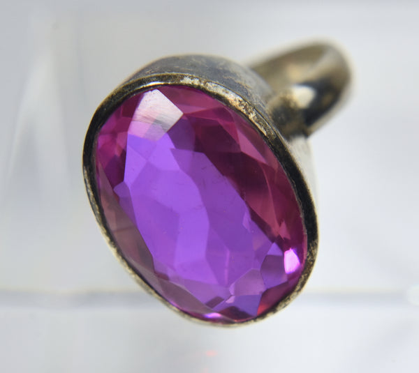 Sterling Silver Synthetic Ruby Ring - Size 7.75