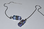 Iridescent Dangling Glass Cubes Sterling Silver Threader Earrings