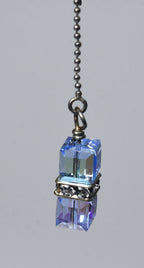 Iridescent Dangling Glass Cubes Sterling Silver Threader Earrings