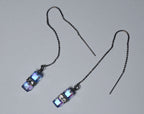 Iridescent Dangling Glass Cubes Sterling Silver Threader Earrings