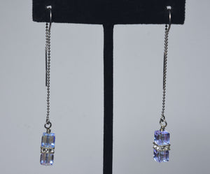 Iridescent Dangling Glass Cubes Sterling Silver Threader Earrings