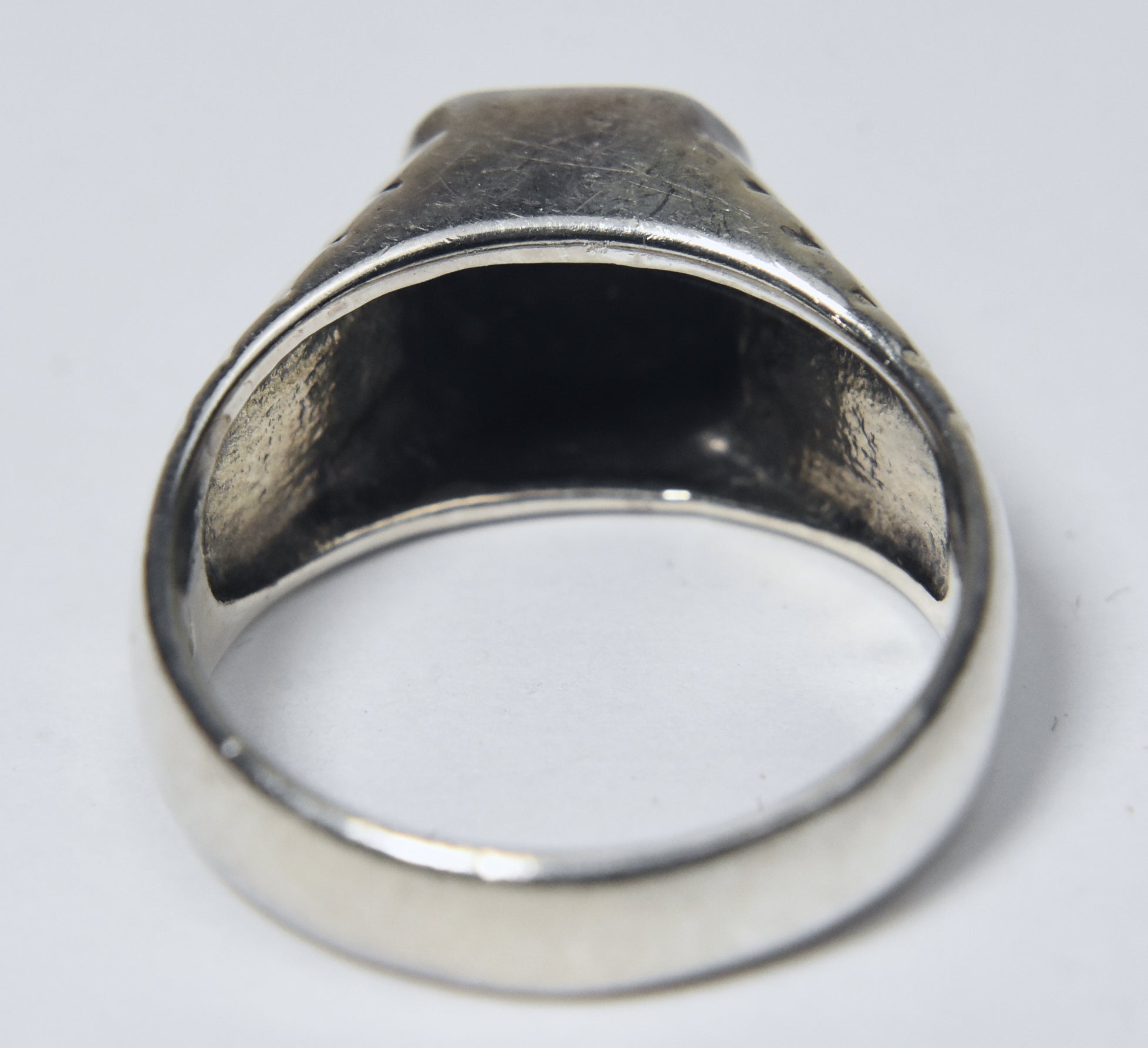 Vintage Tiered Art Deco Design Sterling Silver Black Onyx Signet Ring - Size 8.75