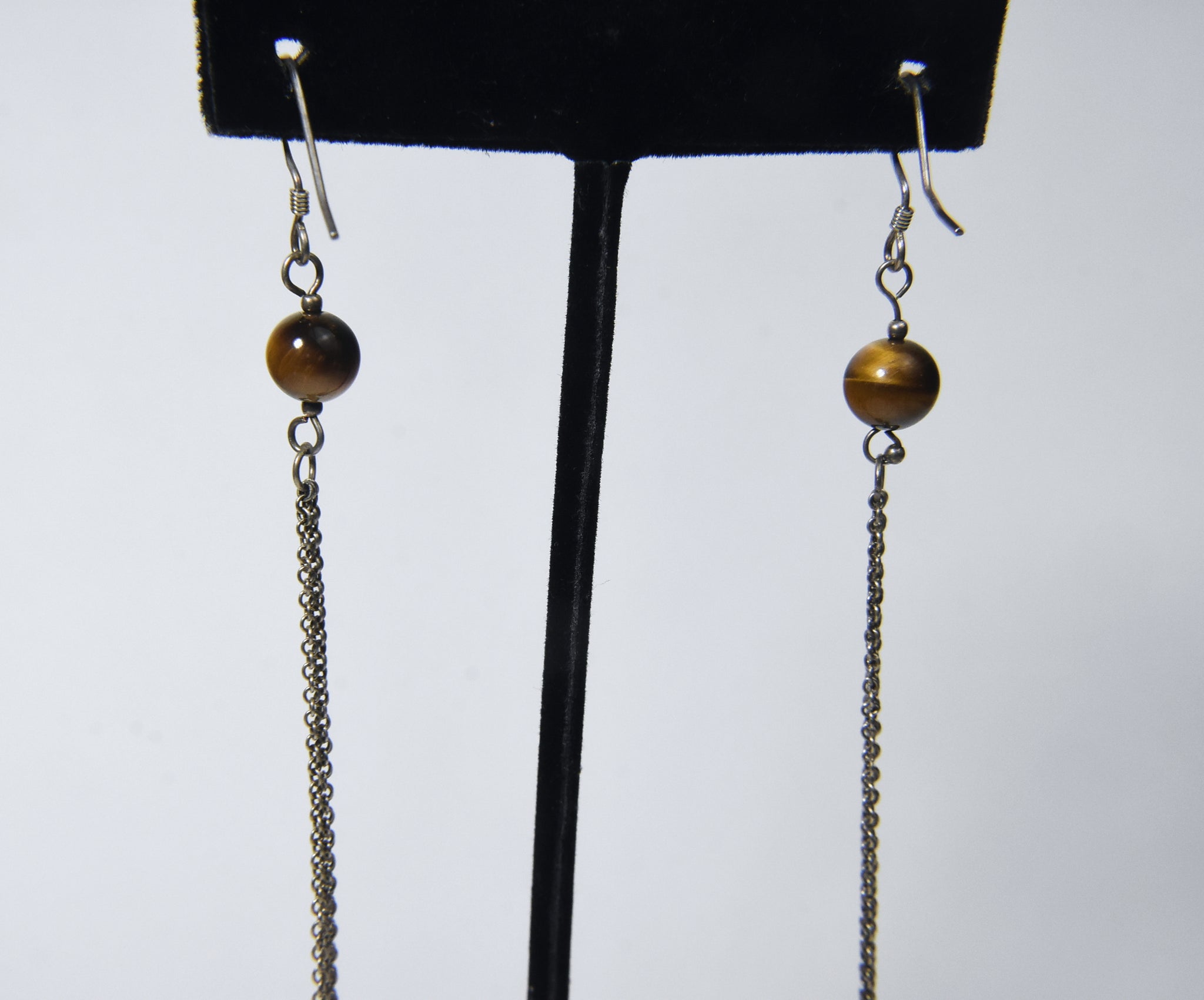 Tiger's Eye Bead Sterling Silver Dangle Earrings