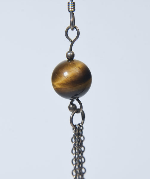 Tiger's Eye Bead Sterling Silver Dangle Earrings