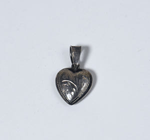 Diminutive Vintage Sterling Silver Engraved Puff Heart Pendant