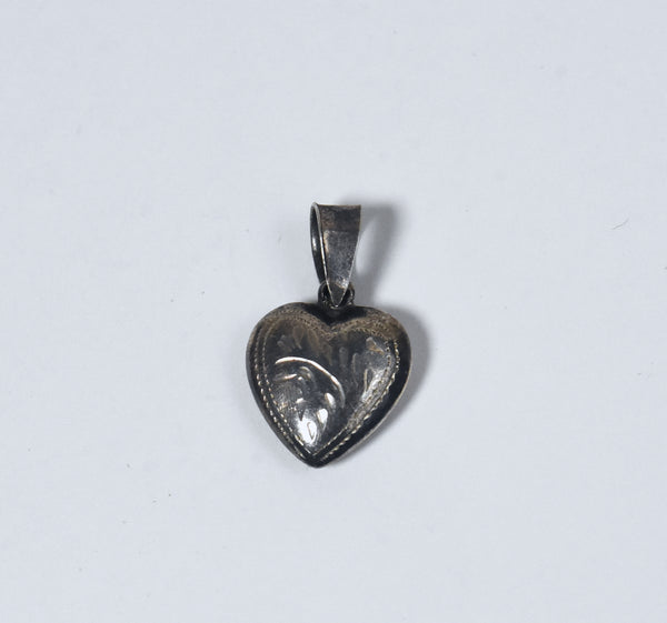 Diminutive Vintage Sterling Silver Engraved Puff Heart Pendant
