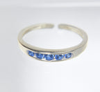 Sterling Silver Channel Set Crystal Expandable Toe Rings - Size 2.5+