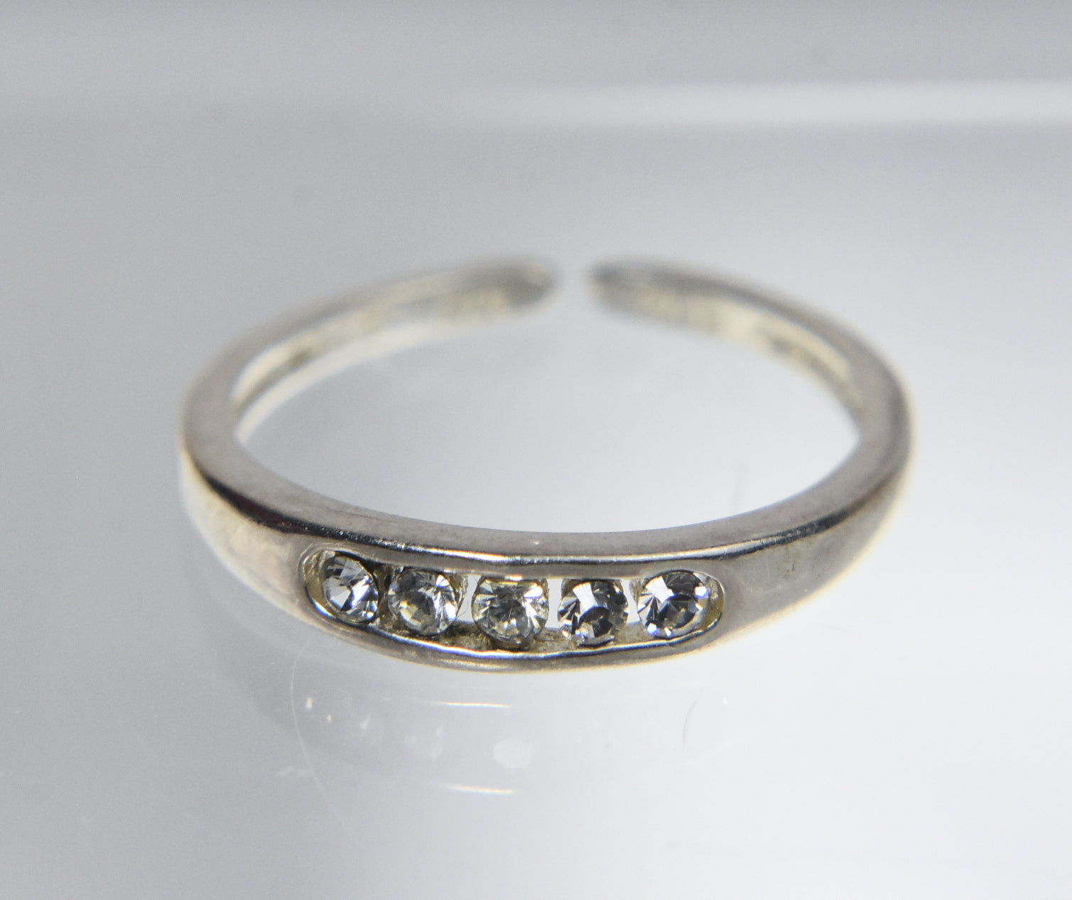 Sterling Silver Channel Set Crystal Expandable Toe Rings - Size 2.5+