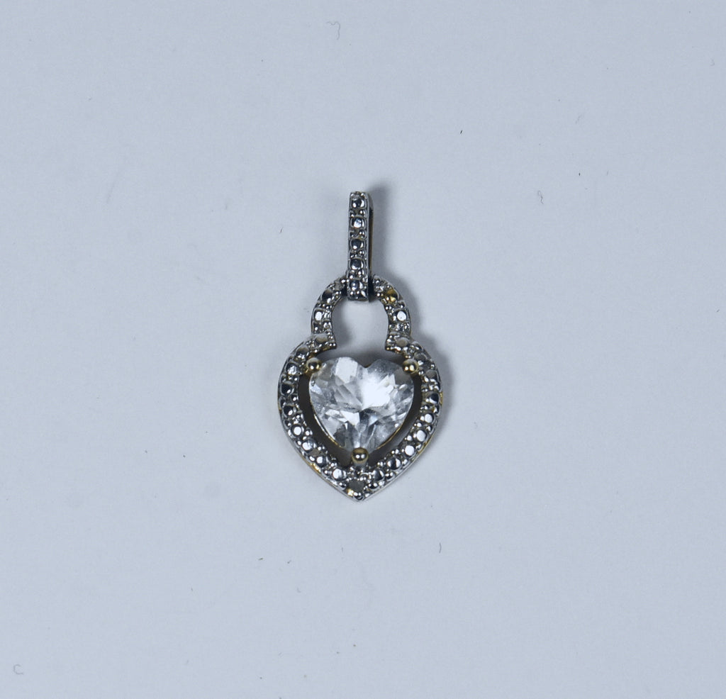 Heart Cut Topaz Sterling Silver Gold Tone Pendant