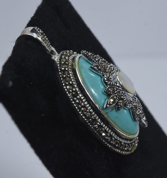 Turquoise Marcasite Silver Pendant