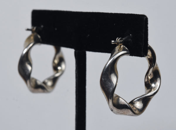 Vintage Italian Sterling Silver Twisted Hoop Earrings
