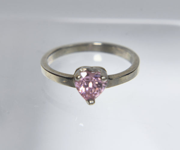 Pink Heart Fluorescent Glass Ring - Size 3.25