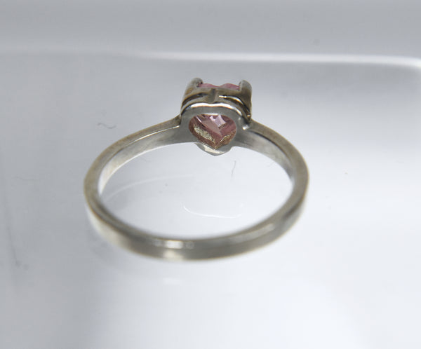 Pink Heart Fluorescent Glass Ring - Size 3.25