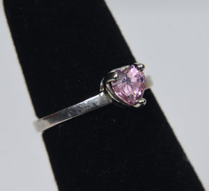 Pink Heart Fluorescent Glass Ring - Size 3.25