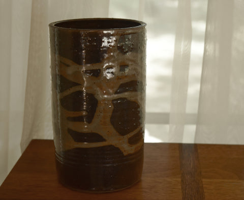 Vintage Handmade Ceramic Brown and Gray Vase