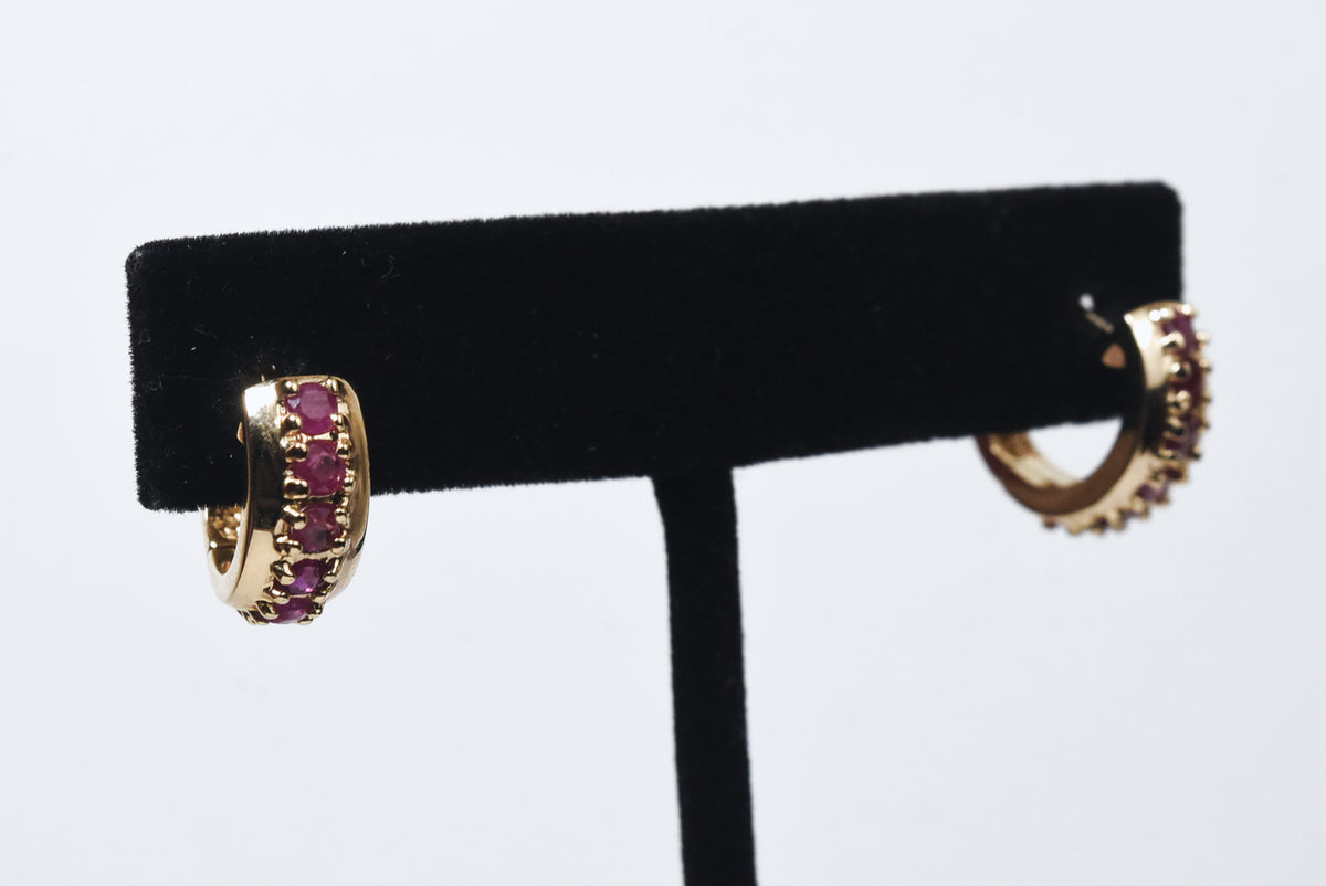 Ross-Simons - Gold Vermeil Ruby Huggies Earrings