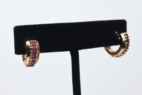 Ross-Simons - Gold Vermeil Ruby Huggies Earrings