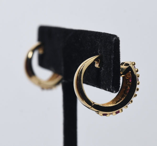Ross-Simons - Gold Vermeil Ruby Huggies Earrings