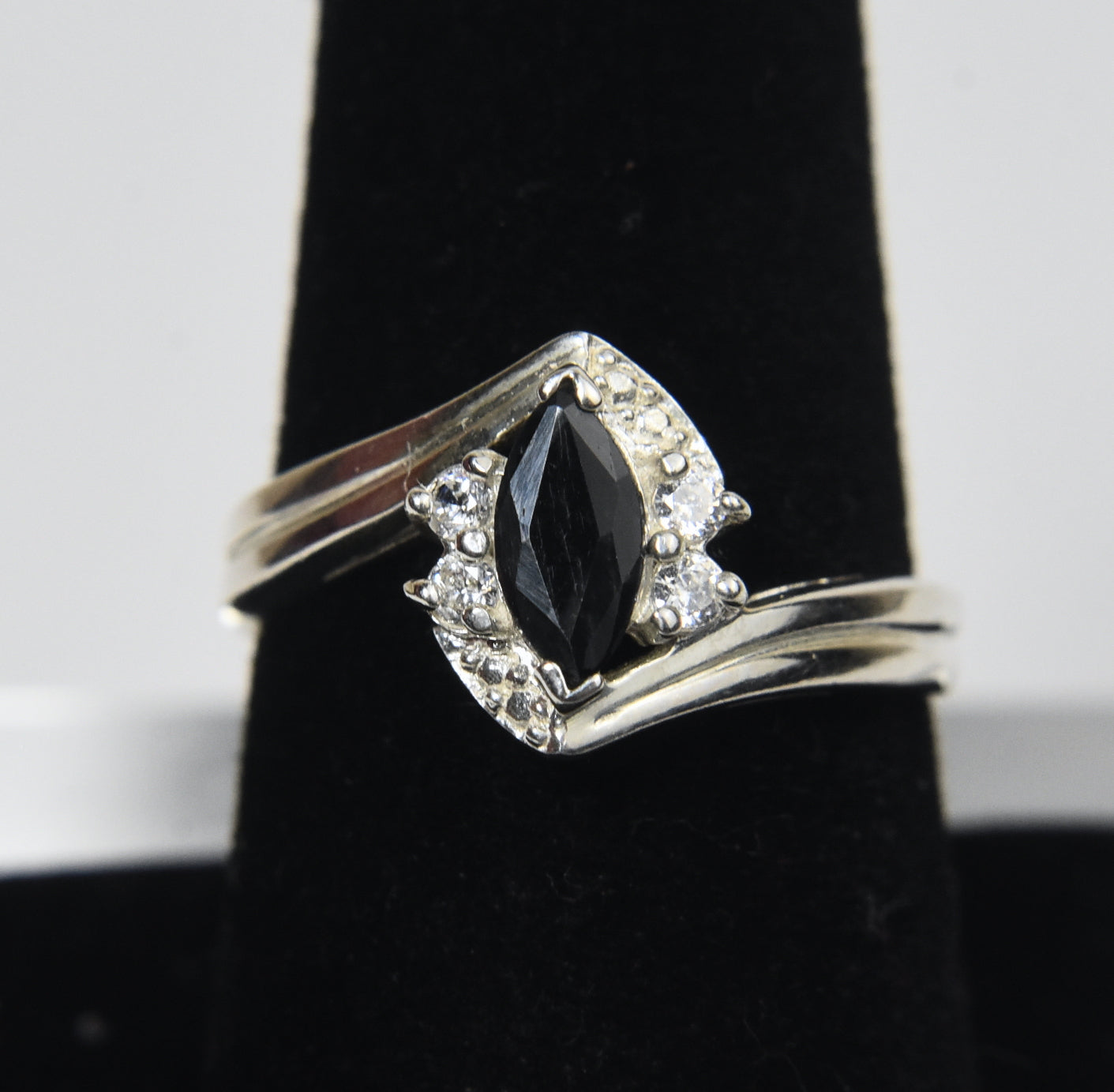 Sterling Silver Ring with Very Dark Blue Sapphire - Size 8