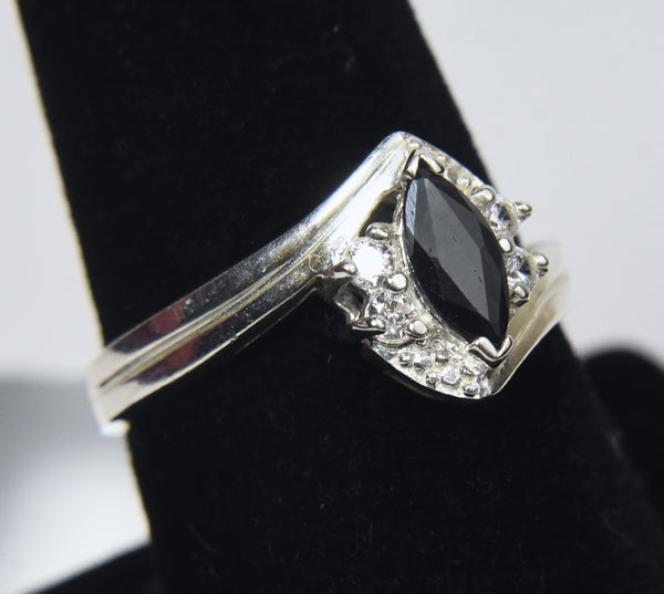 Sterling Silver Ring with Very Dark Blue Sapphire - Size 8