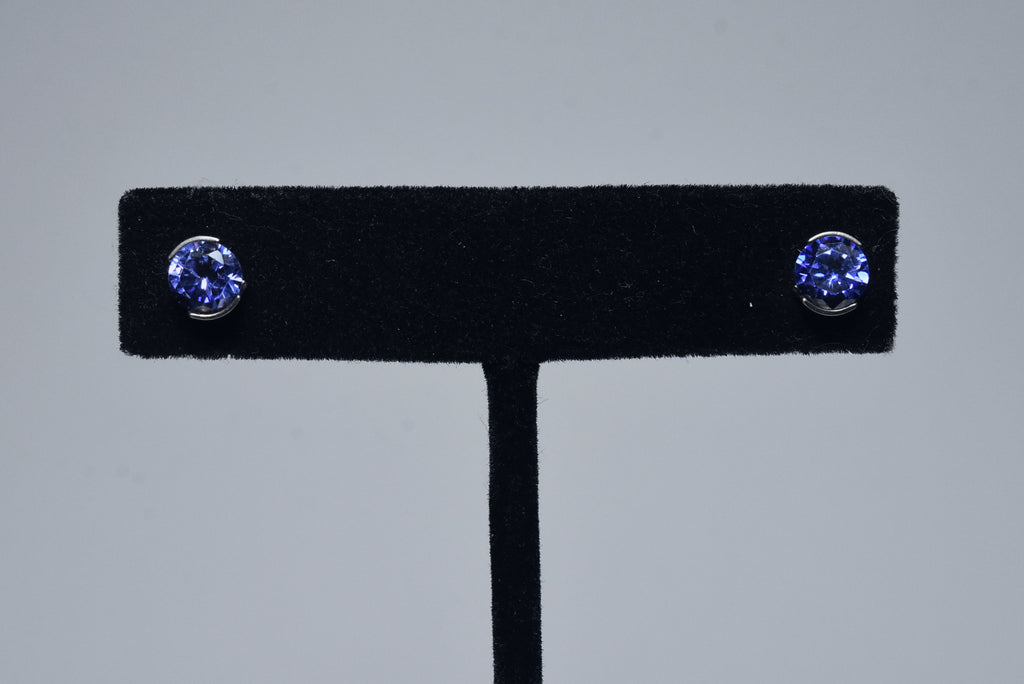 Violetish-Blue Crystal Sterling Silver Stud Earrings