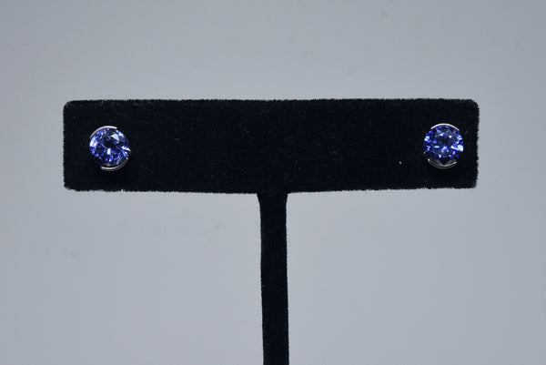 Violetish-Blue Crystal Sterling Silver Stud Earrings