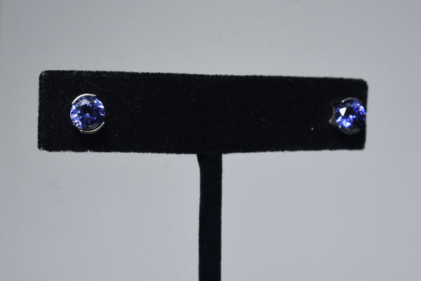 Violetish-Blue Crystal Sterling Silver Stud Earrings