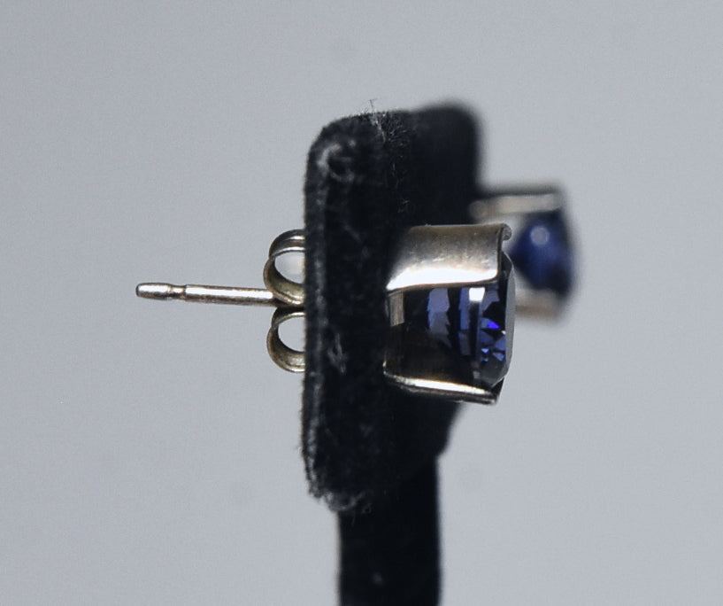 Violetish-Blue Crystal Sterling Silver Stud Earrings