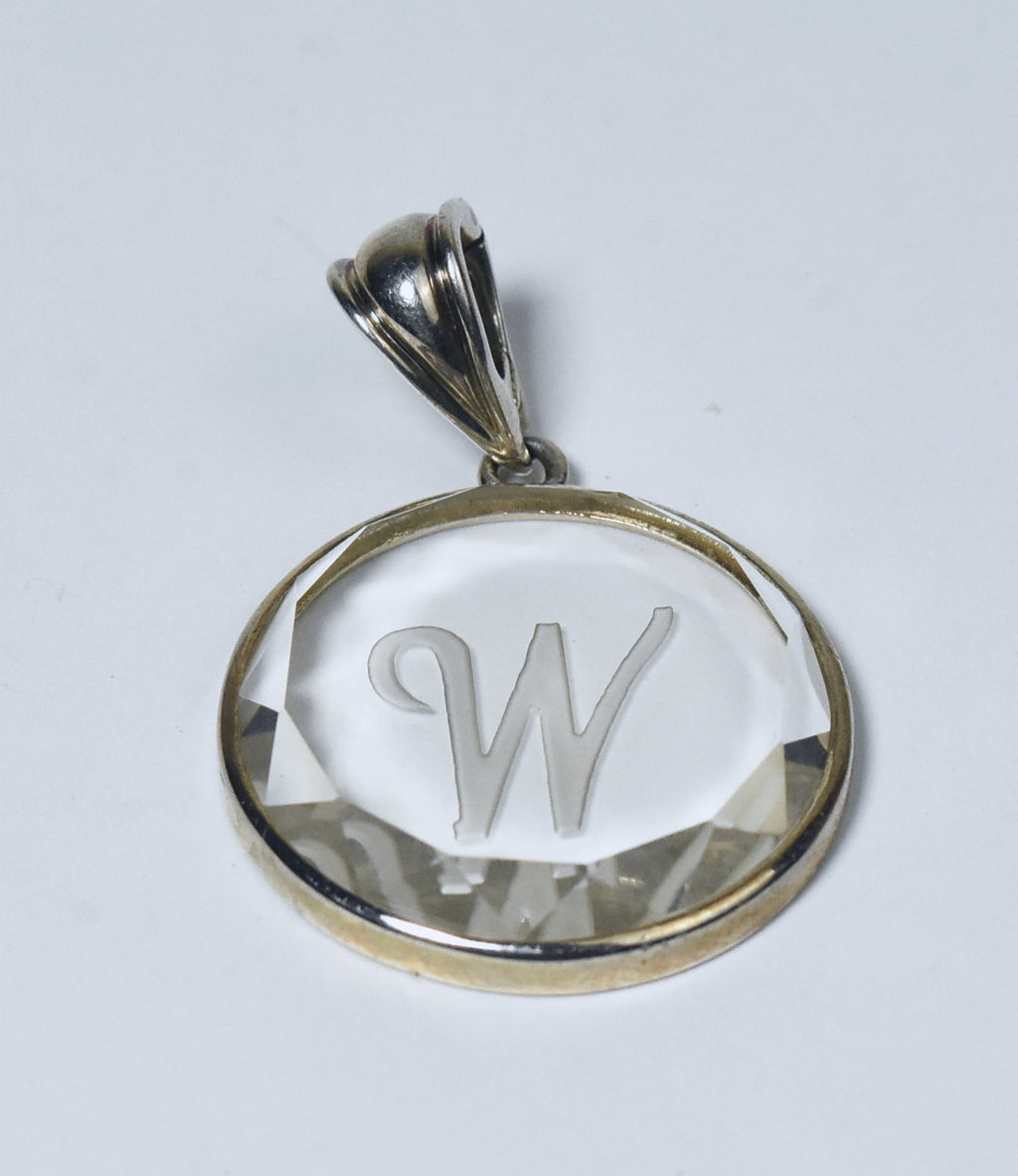 Whitney Kelly - Sterling Silver Engraved "W" Monogram Quartz Crystal Pendant