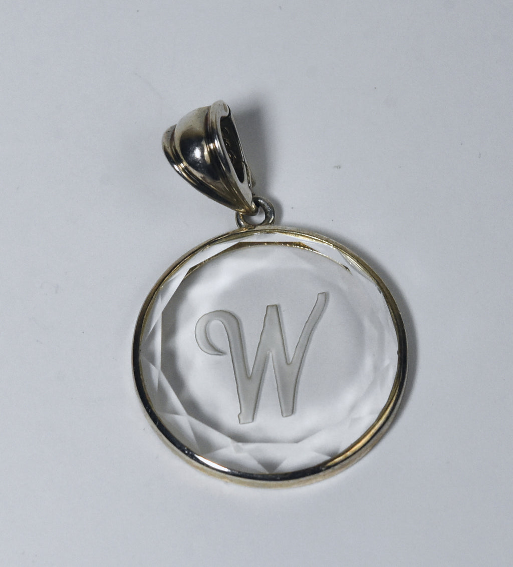 Whitney Kelly - Sterling Silver Engraved "W" Monogram Quartz Crystal Pendant