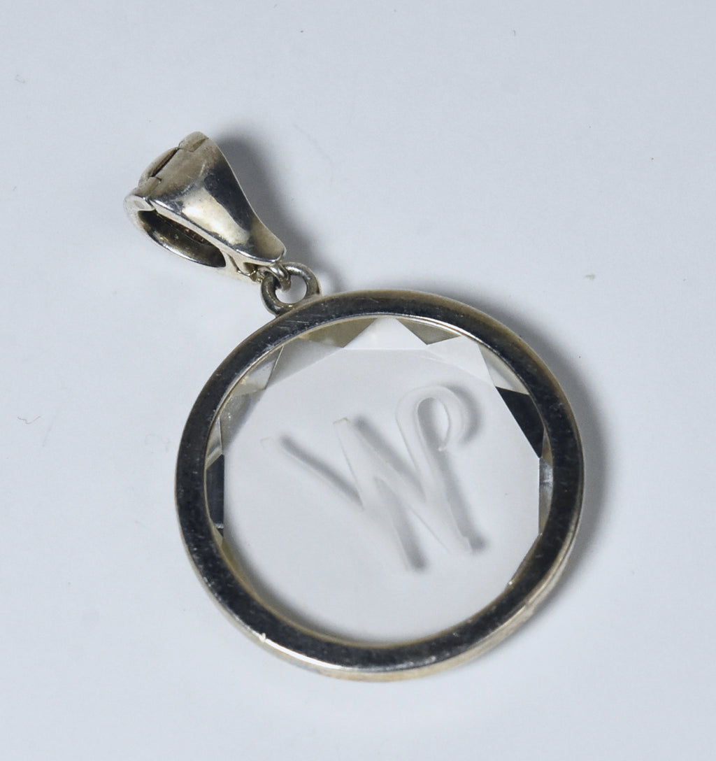 Whitney Kelly - Sterling Silver Engraved "W" Monogram Quartz Crystal Pendant