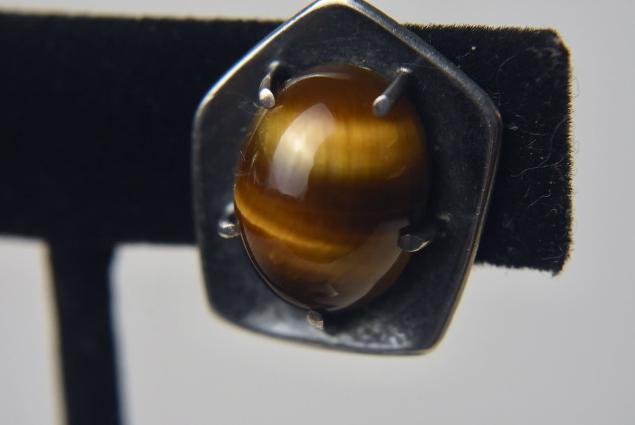 Sterling Silver Tiger's Eye Clip On Earrings