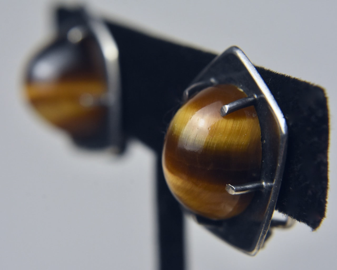 Sterling Silver Tiger's Eye Clip On Earrings