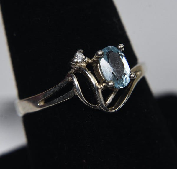 Weekenders - Sterling Silver Light Blue Stone and Diamond Ring - Size 8