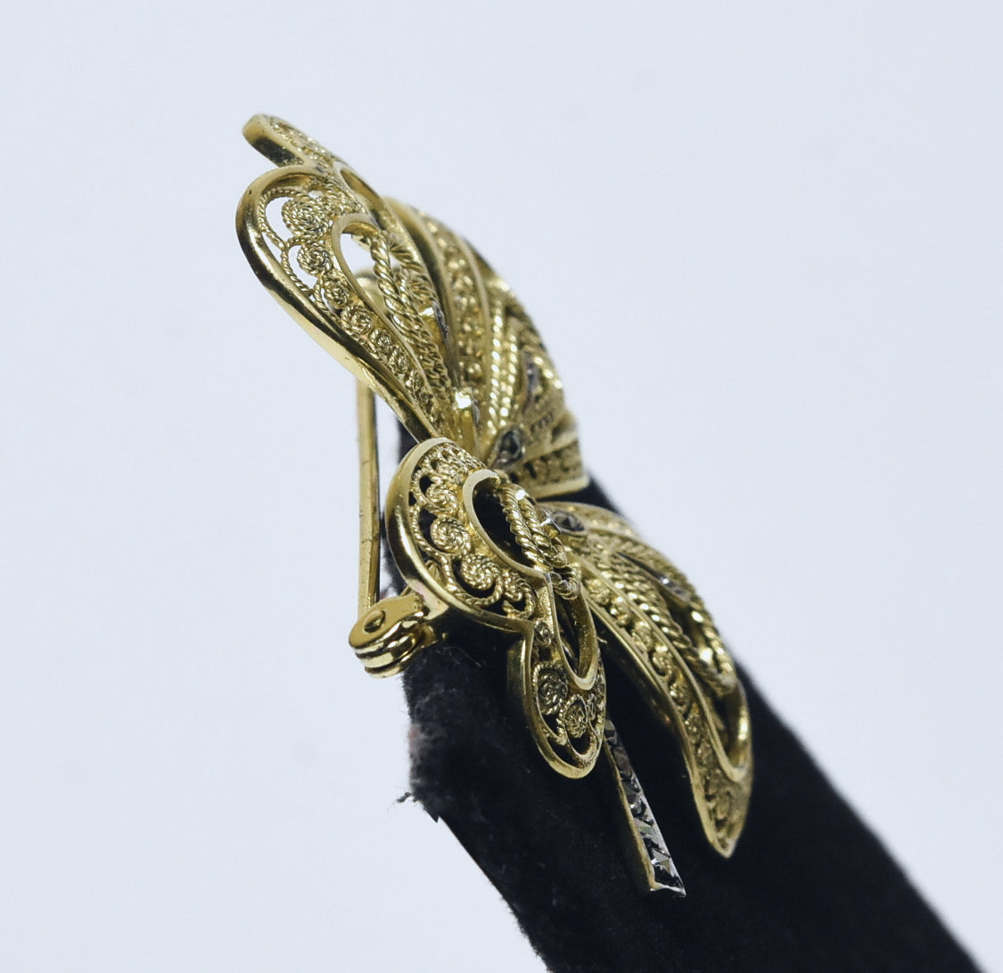 Willi Nonnenmann -  Vintage Gold Tone Sterling Silver Filigree Four Leaf Clover Marcasite Brooch