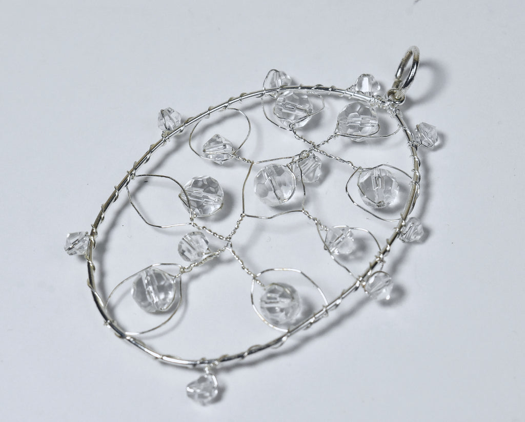 Silver Wire Wrapped Clear Bead Pendant
