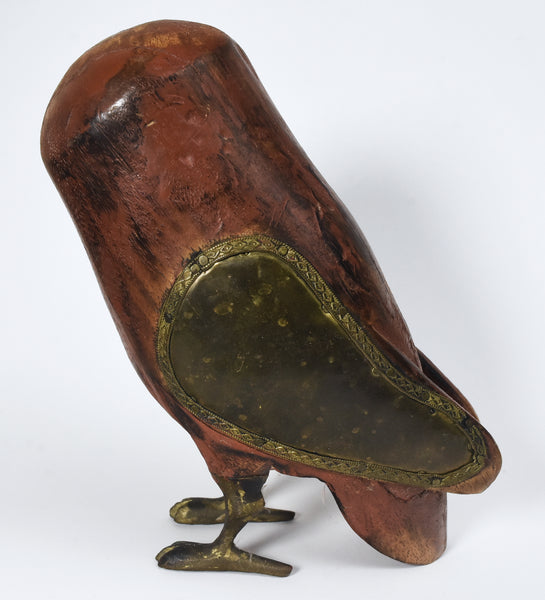 Folk Art Wood and Brass Owl