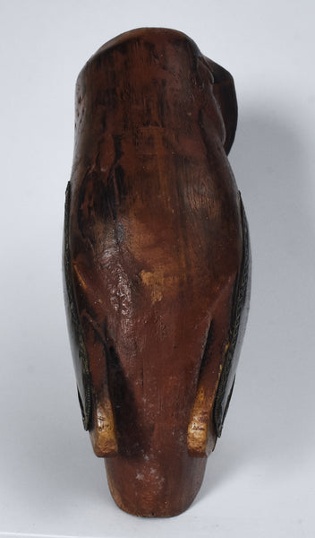 Folk Art Wood and Brass Owl