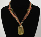 Yellow Jade, Citrine, Carnelian, Red Coral Pendant Ribbon Necklace