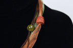 Yellow Jade, Citrine, Carnelian, Red Coral Pendant Ribbon Necklace